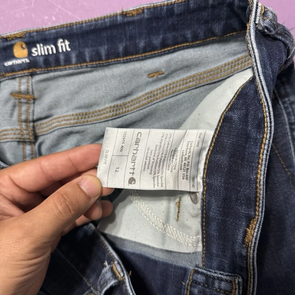 Carhartt Jean Shorts Slim Fit Skinny Leg Dark Blue Cuffed Stretch Women's 12